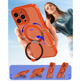 Upgraded 360° Spin Magnetic Stand for iPhone 15 Pro Case, Orange - Compatible with Magsafe, Military Grade Protection, Full Camera Protection, Translucent Matte Phone Case for iPhone 15 Pro