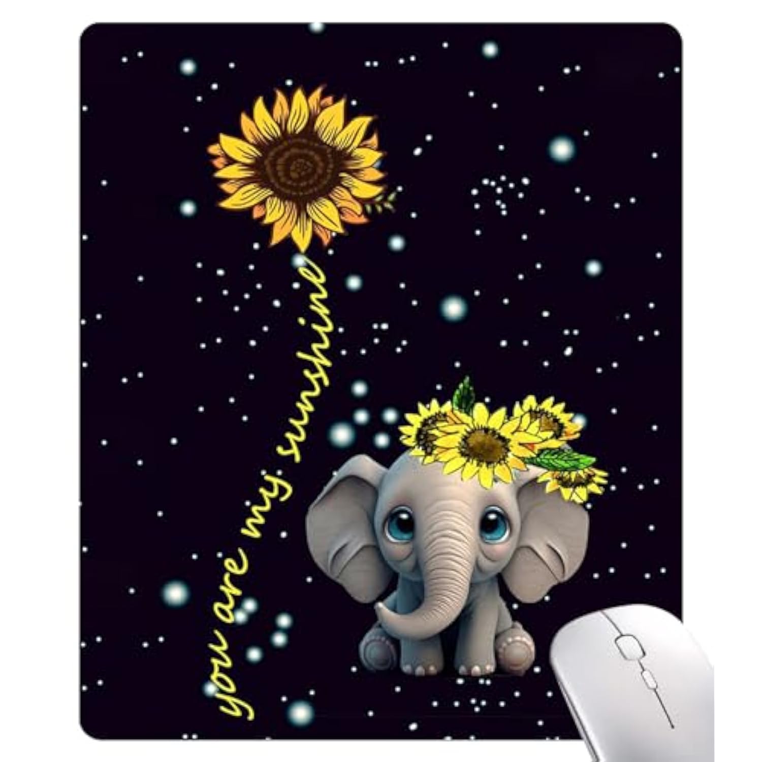Mouse Pad Elephant Sunflower 7X5.8 Inch Stitched Edge Anti-Slip Waterproof Rubber Mouse Mat, Pretty Cute Mouse Pad For Office Gaming Laptop Wireless Mouse, Computers, Laptop, Office Travel