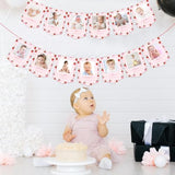 2Pcs Strawberry Photo Banners Pink Red Plaid Daisy Strawberry Banner Newborn To 12 Months Picture Display Garland For 1St Birthday Decoration