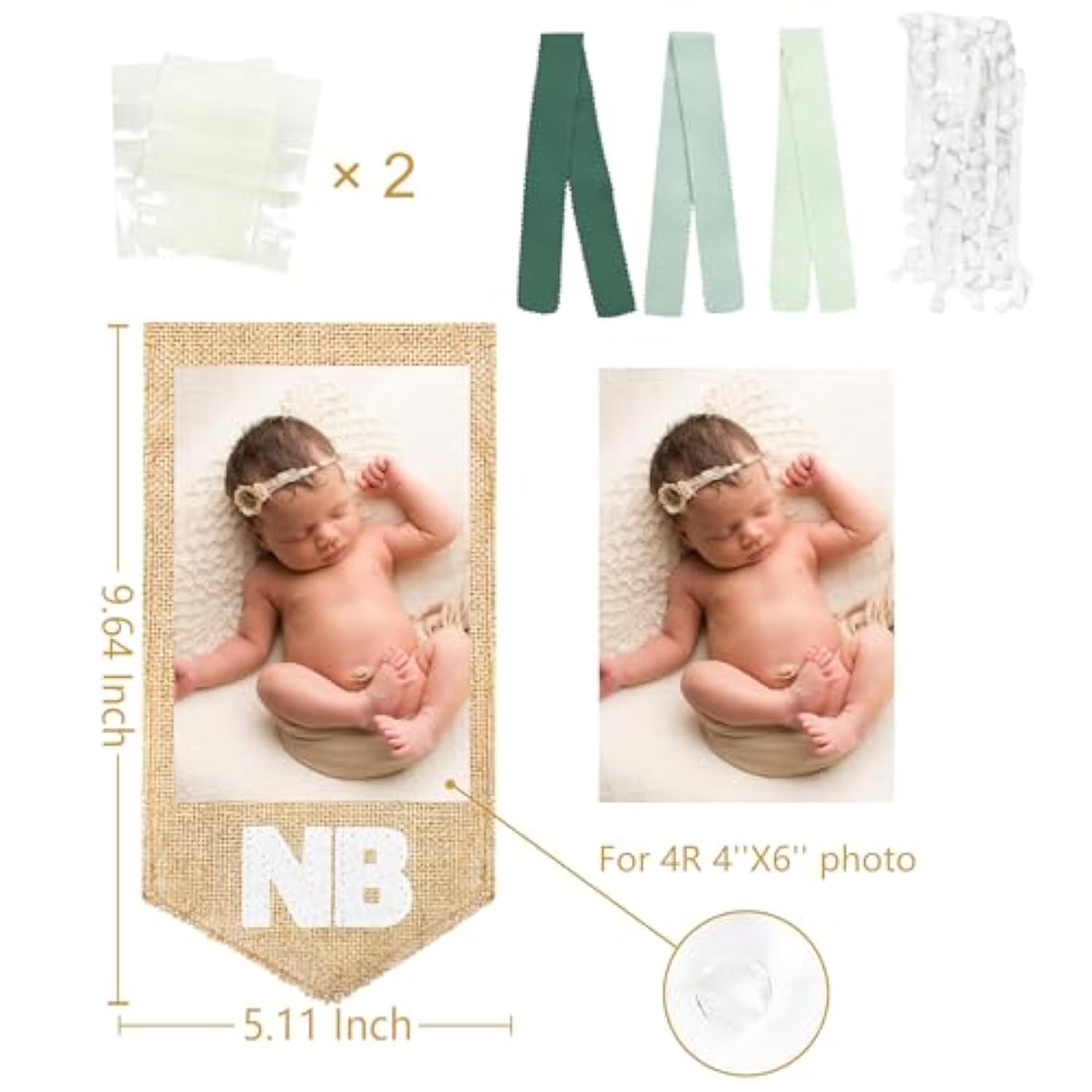 1St Birthday Burlap Photo Banner Garland Handmade Felt From Newborn To 12 Months With Gradient Sage Green Ribbon For Baby Boy Girl Monthly Milestones First Birthday Party Decoration Supplies