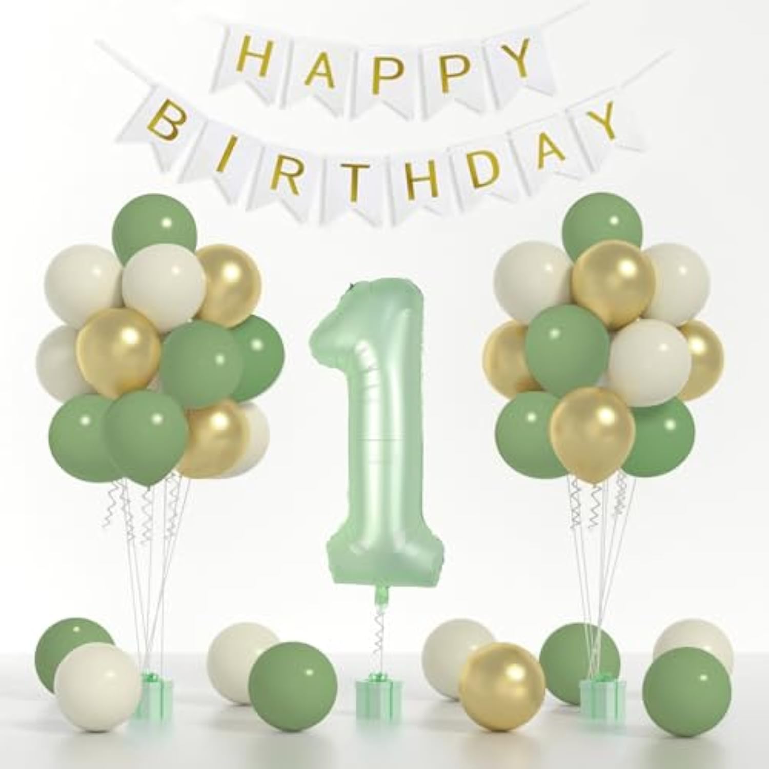 Sage Green First Birthday Decor Boys 40" Olive Number 1 Balloon Banner Balloon Set