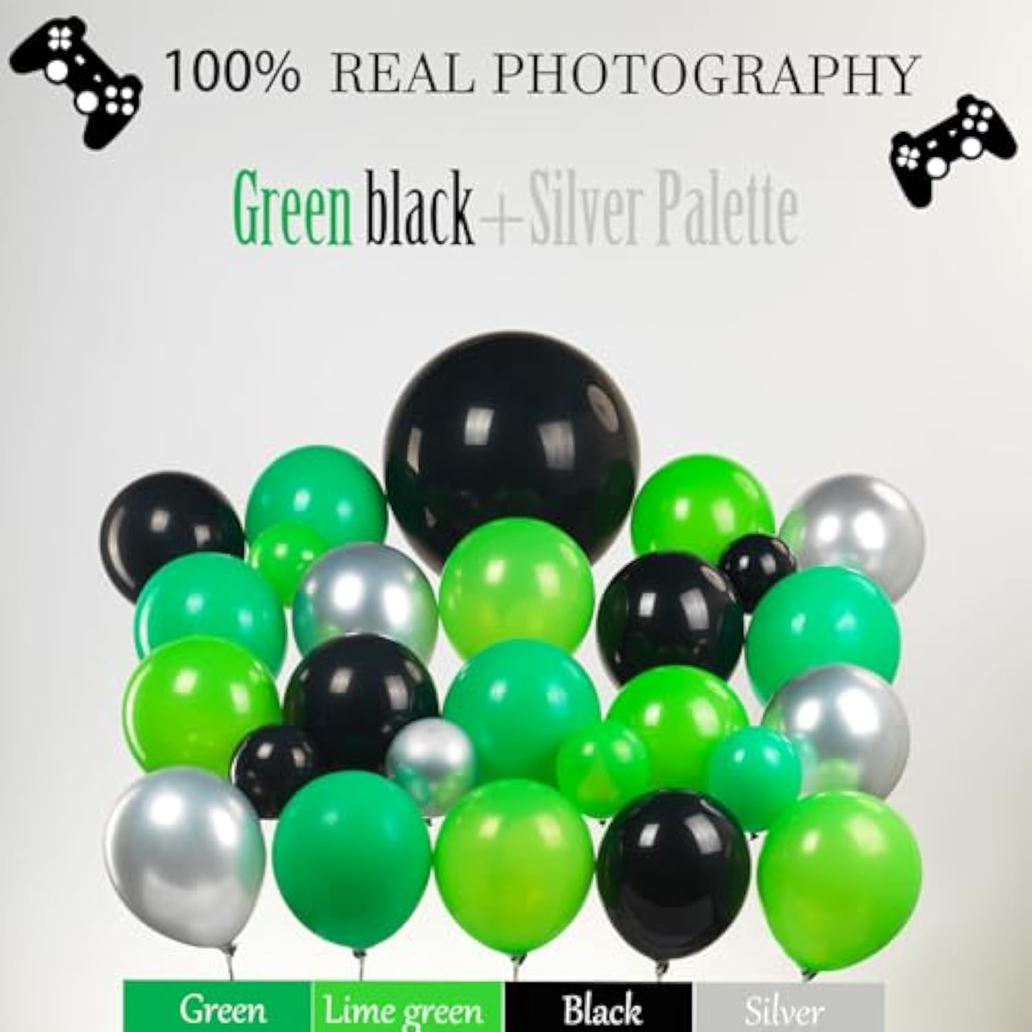 135Pcs Video Game Balloon Garland Kit Green Black Silver Controller Arch