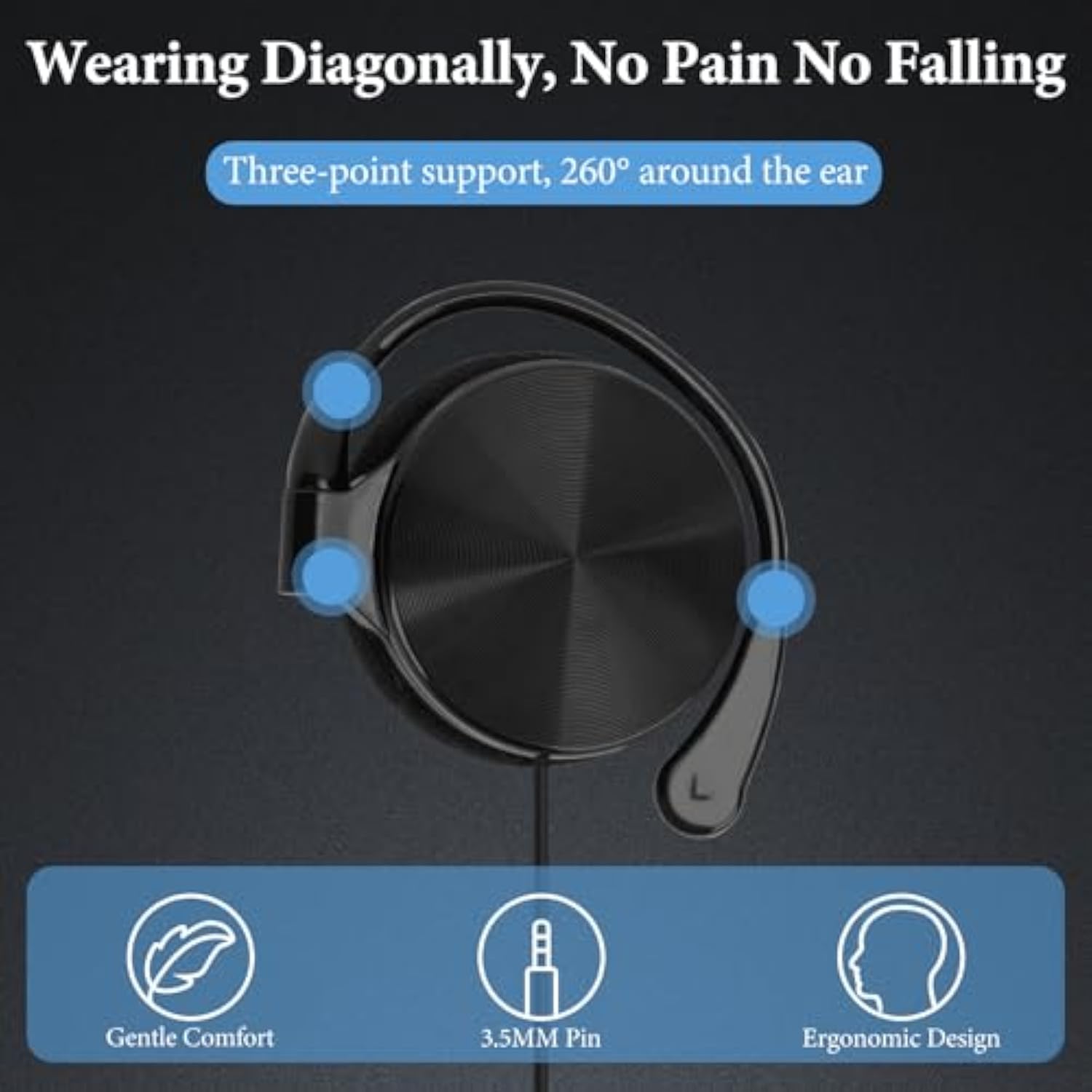 GEEKRIA Wired Clip On Ear Headphones, Portable Hook On Ear Headphones with Mic