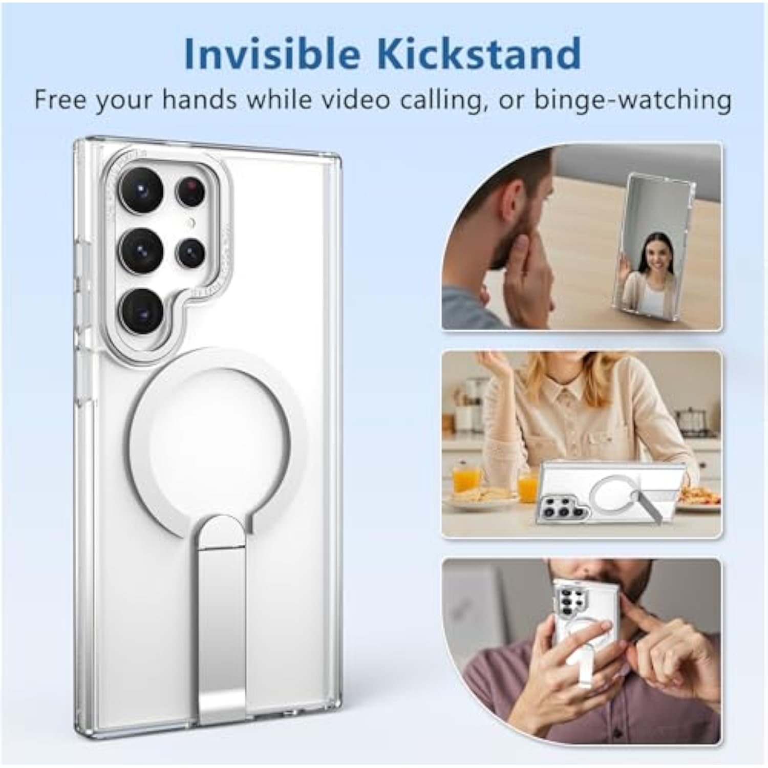 For Galaxy-S22-Ultra Case: With 2 Pcs Screen Protector For S22 Ultra Case, Strong Magnetic Compatible With Magsafe, Built-In Stand, Slim Fit & Clear Phone Case For Samsung S22 Ultra, Clear