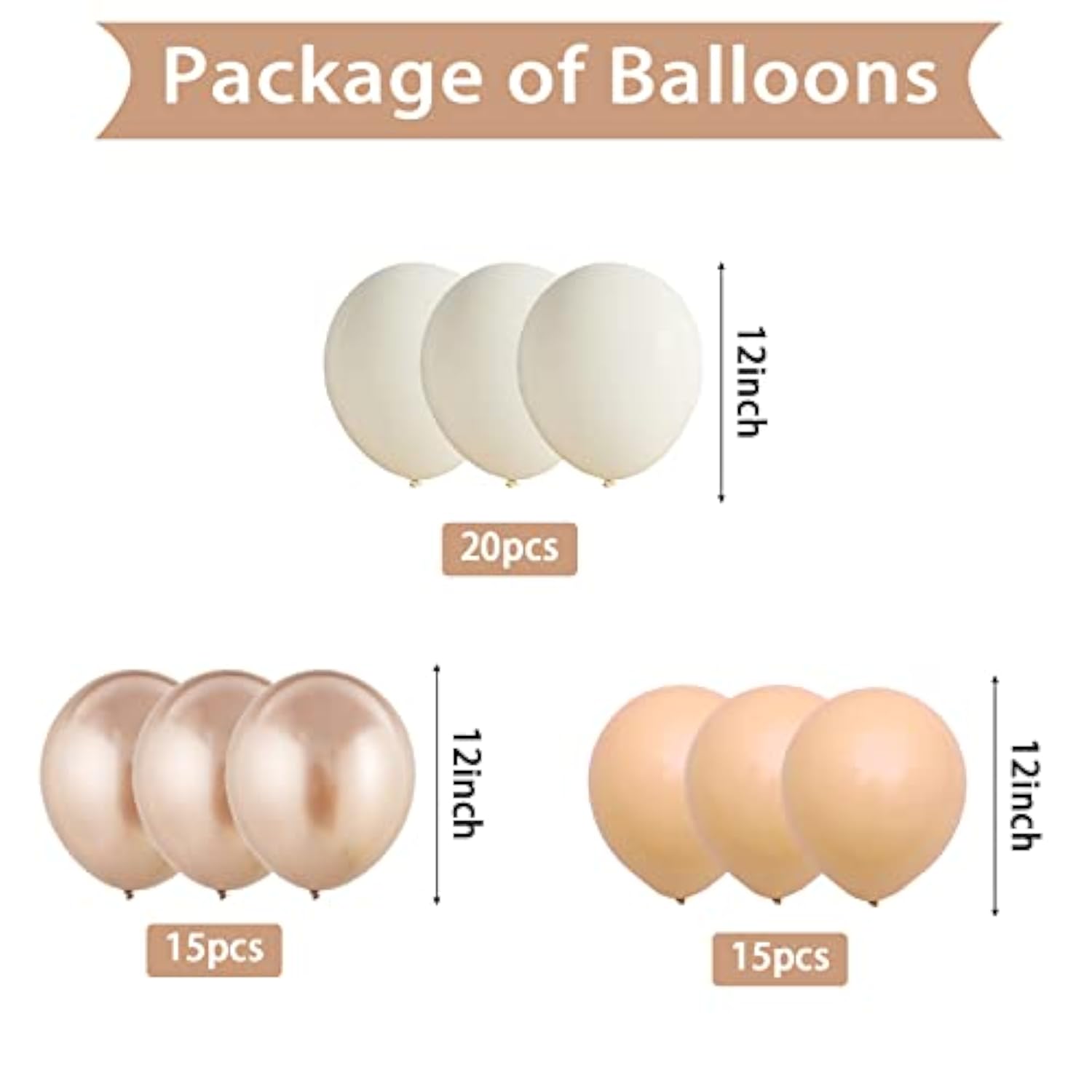 Beige Balloons,12 Inch 50Pcs Cream Balloons Nude Balloons Beige Sand White Balloons Sand Gold Balloons Metallic Gold Balloons With Ribbons For Birthday Baby Shower Wedding Party Decorations
