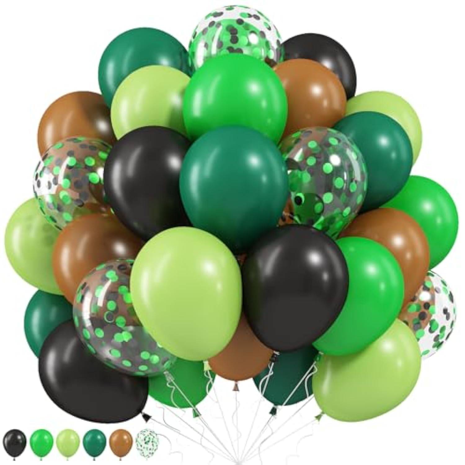 Green Brown Balloons, 60 Pcs 12 Inch Dark Green Black Confetti Balloons For Boys Men Kids Video Game Theme Jungle Safari Baby Shower Woodland Hunting Graduation Camo Birthday Army Party Decorations