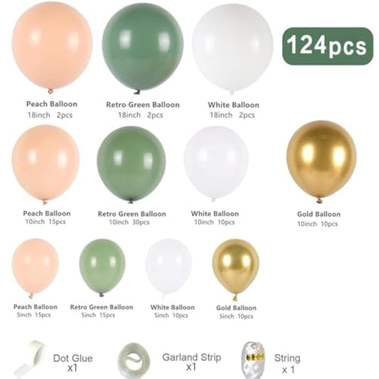 Sage Green Balloon Garland Arch Kit - 124Pcs Oh Baby Shower Balloon Garland, Retro Olive Green,Peach White And Gold Latex Balloons Arch Kit For Baby Shower,Jungle Birthday,Bridal Shower Decorations