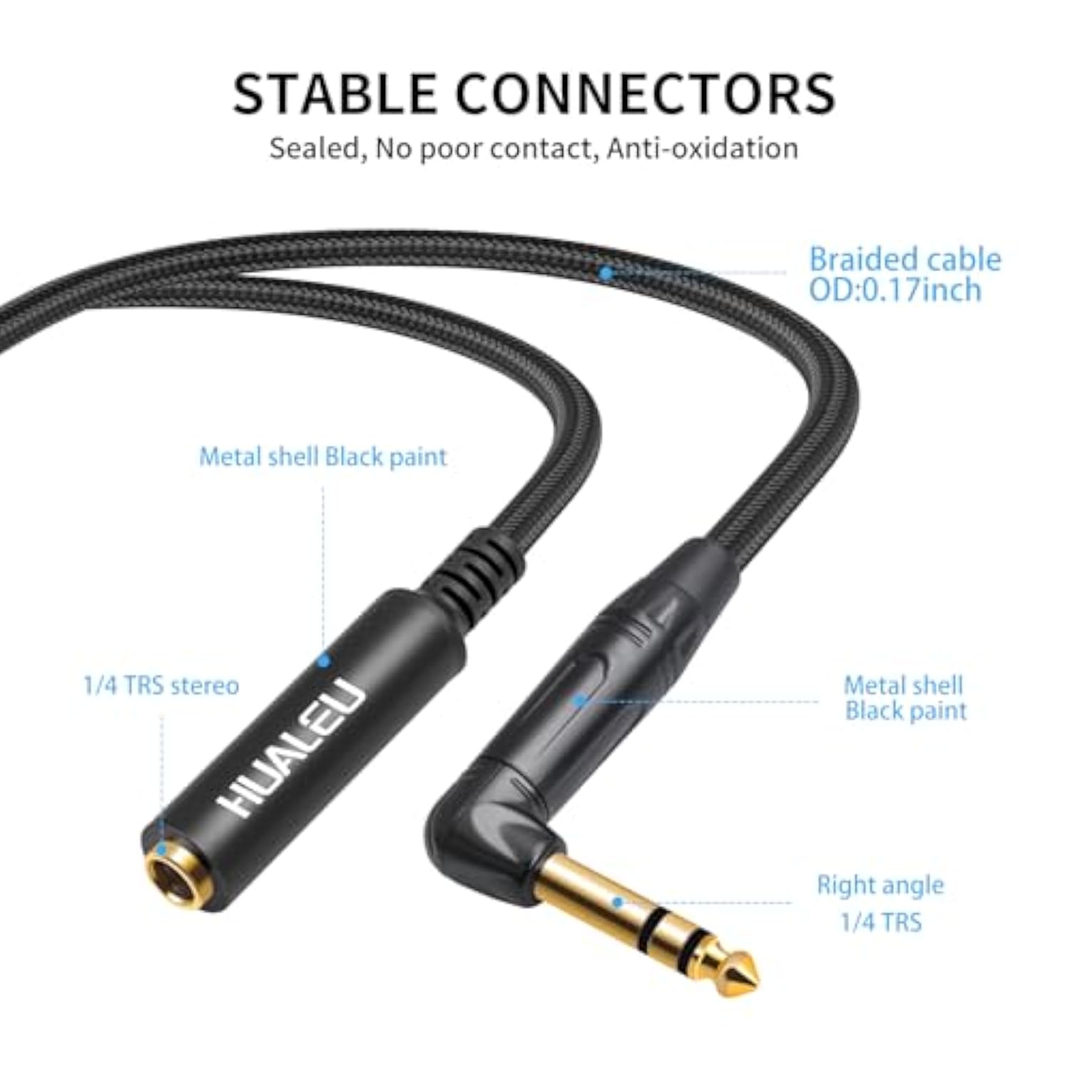 Huaelu 2Pack 1Ft Right Angle 6.35Mm Trs Stereo Male To Female Audio Cable,6.35Mm 1/4" Inch Stereo Plug Male To 1/4 Female Stereo Headphone Guitar Extension Cable Cord For Amplifiers,Headphone