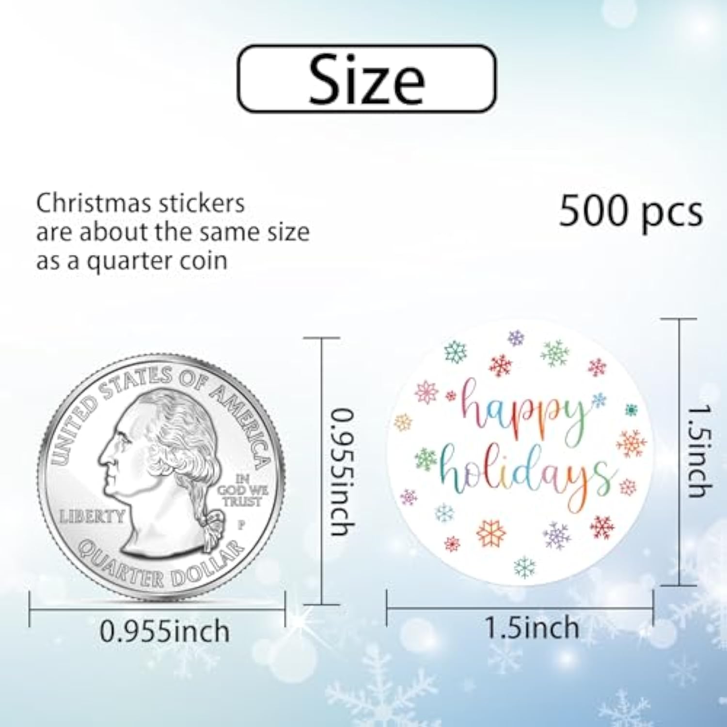 500 Pcs 1.5 Inch Happy Holidays Stickers Christmas Sticker Roll For Envelopes,Gift Packing,Cards,Party Supplies (Snowflake)