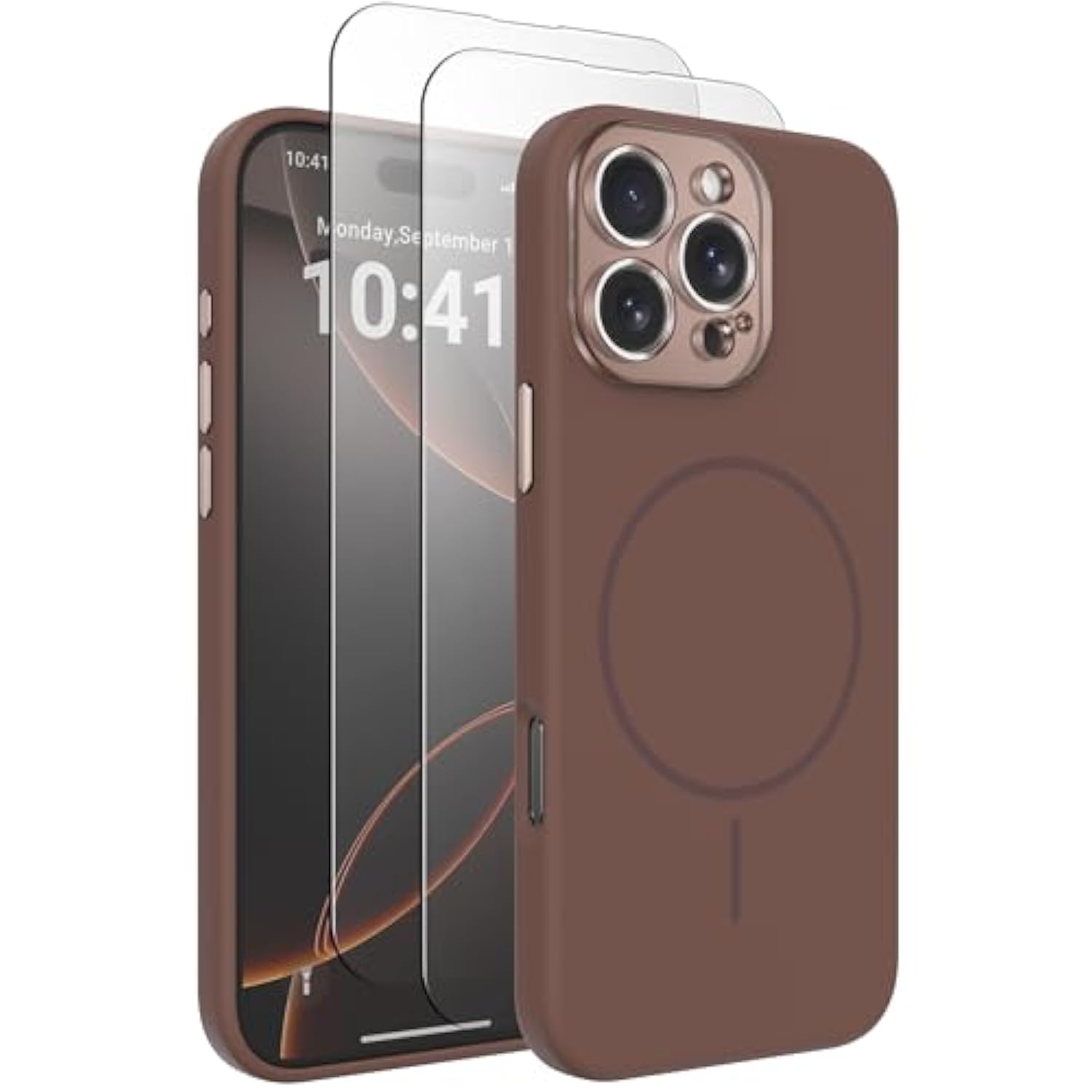 Magnetic Silicone Case For Iphone 16 Pro Max Case With 2 Screen Protector, Upgraded Hard Acrylic Camera Protector Soft Slim Stylish Cute Phone Cover Compatible With Magsafe, Brown