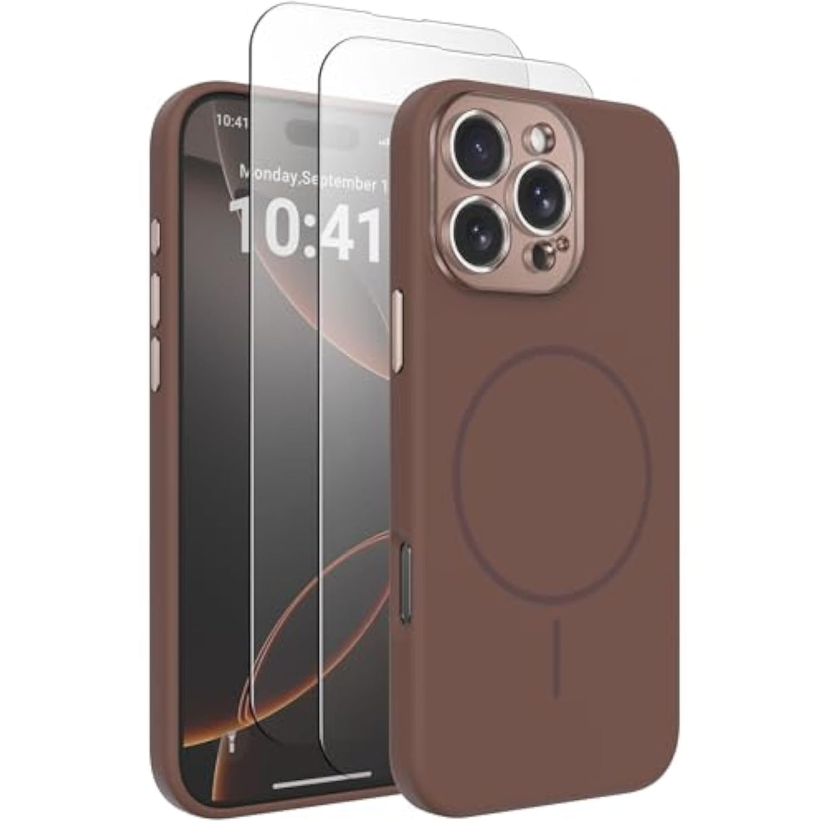 Magnetic Silicone Case For Iphone 16 Pro Max Case With 2 Screen Protector, Upgraded Hard Acrylic Camera Protector Soft Slim Stylish Cute Phone Cover Compatible With Magsafe, Brown