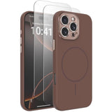 Magnetic Silicone Case For Iphone 16 Pro Max Case With 2 Screen Protector, Upgraded Hard Acrylic Camera Protector Soft Slim Stylish Cute Phone Cover Compatible With Magsafe, Brown