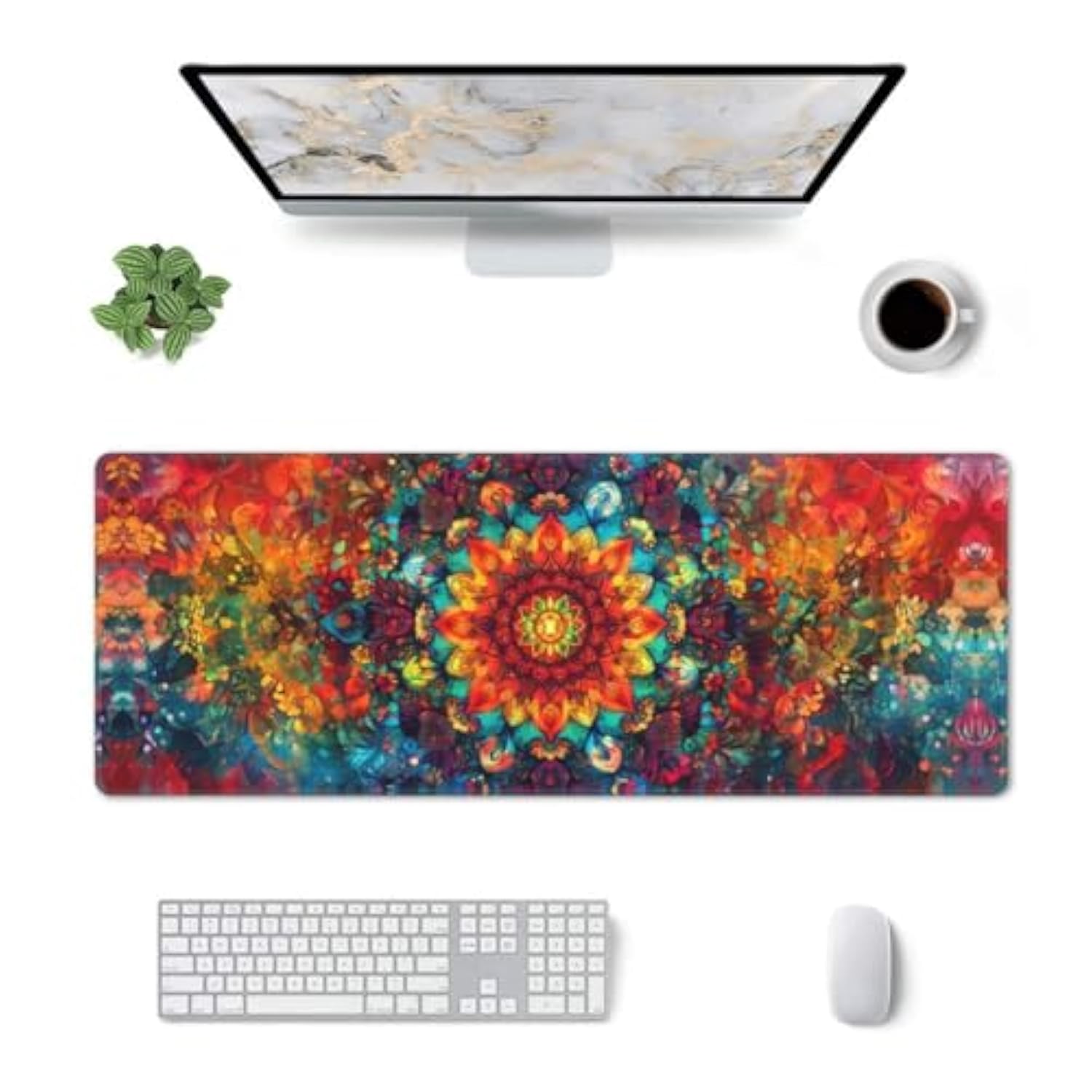 Mandala Mouse Pad 31.5 X 11.8 Inch Big Desk Rubber Base Stitched Edges Keyboard Pad Xxl Mouse Mat For Home Game And Office