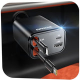 [2025 Upgraded] Retractable Car Charger, 69W Car Phone Charger With Cables Fast Charging, Gifts For Men Women Car Accessories For Iphone 16 15 14 13 12, Samsung, Black