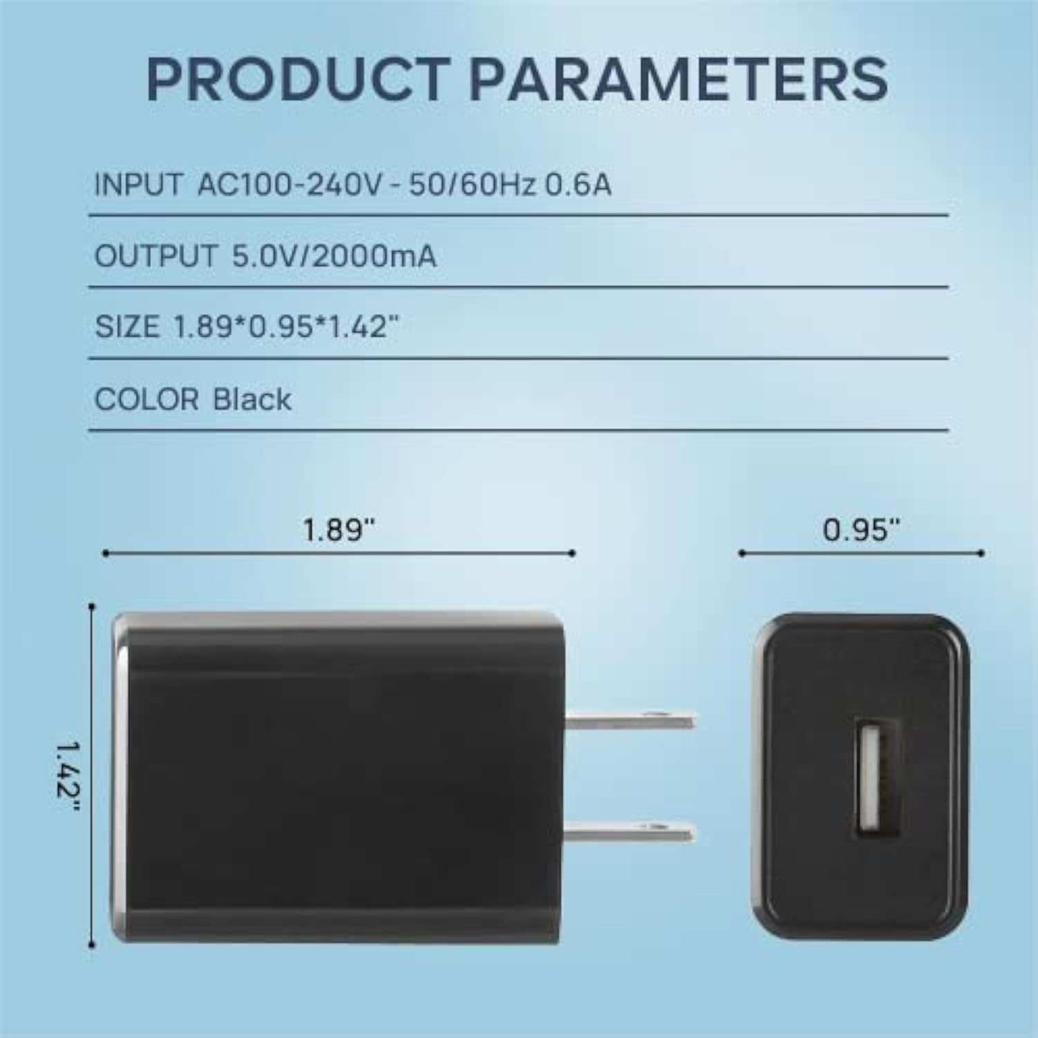 Wall Charger Cube 5V2A Usb Power Supply Charging Block Universal Wall Plug Brick Portable Travel Fast Charger Power Adapter For Iphone, Samsung Galaxy, Lg (2Pcs-Black)