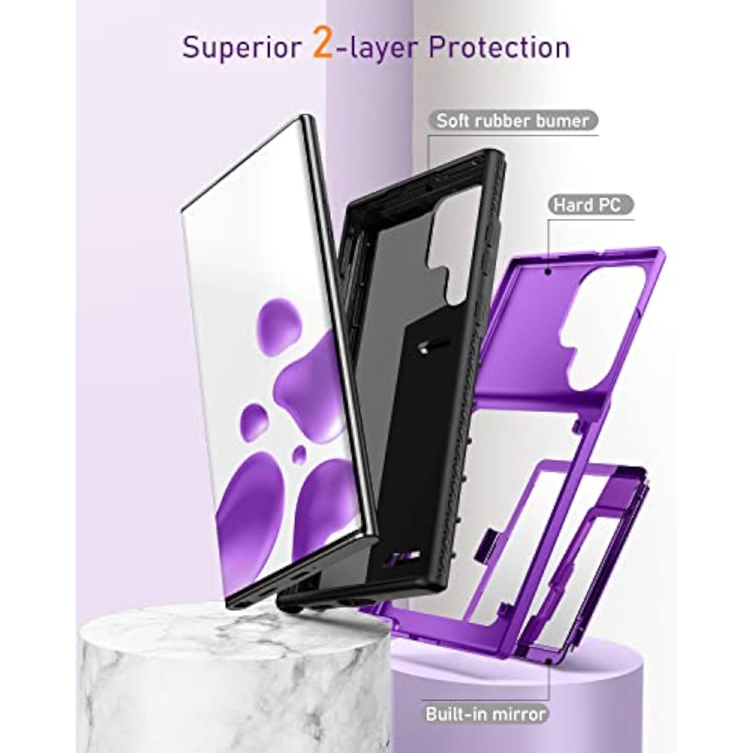For Samsung Galaxy S22 Ultra Wallet Case With Credit Card Holder & Hidden Mirror, Allround Protection Shockproof Phone Cover Designed For Samsung Galaxy S22 Ultra, 6.8 Inch Purple