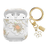 Compatible With Airpods Case Cover, Soft Tpu Case With Cute Flower Pattern For Airpods 2&1 Generation Case With Flower Keychain And Carabiner For Girls Women (White)