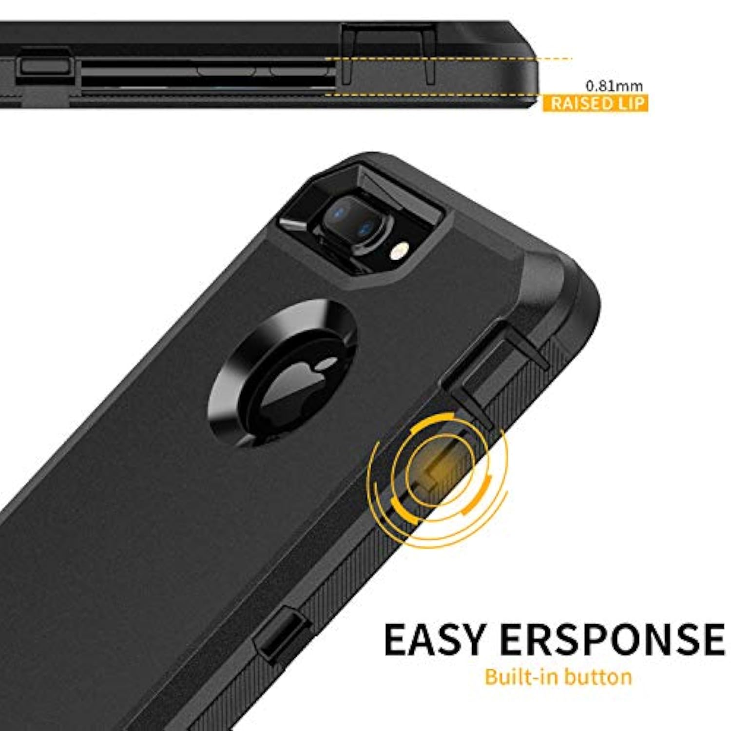 For Iphone 8 Plus/7 Plus Case, Belt-Clip Holster Case, Built-In Screen Protector,Shockproof 3-Layer Full Body Protection Rugged Heavy Duty Hard Cover For Iphone 8+/7+ 5.5 Inch,Black