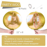 6PCS 22" Gold 4D Foil Balloons with Ribbon – Party Decor for Birthday, Wedding & More