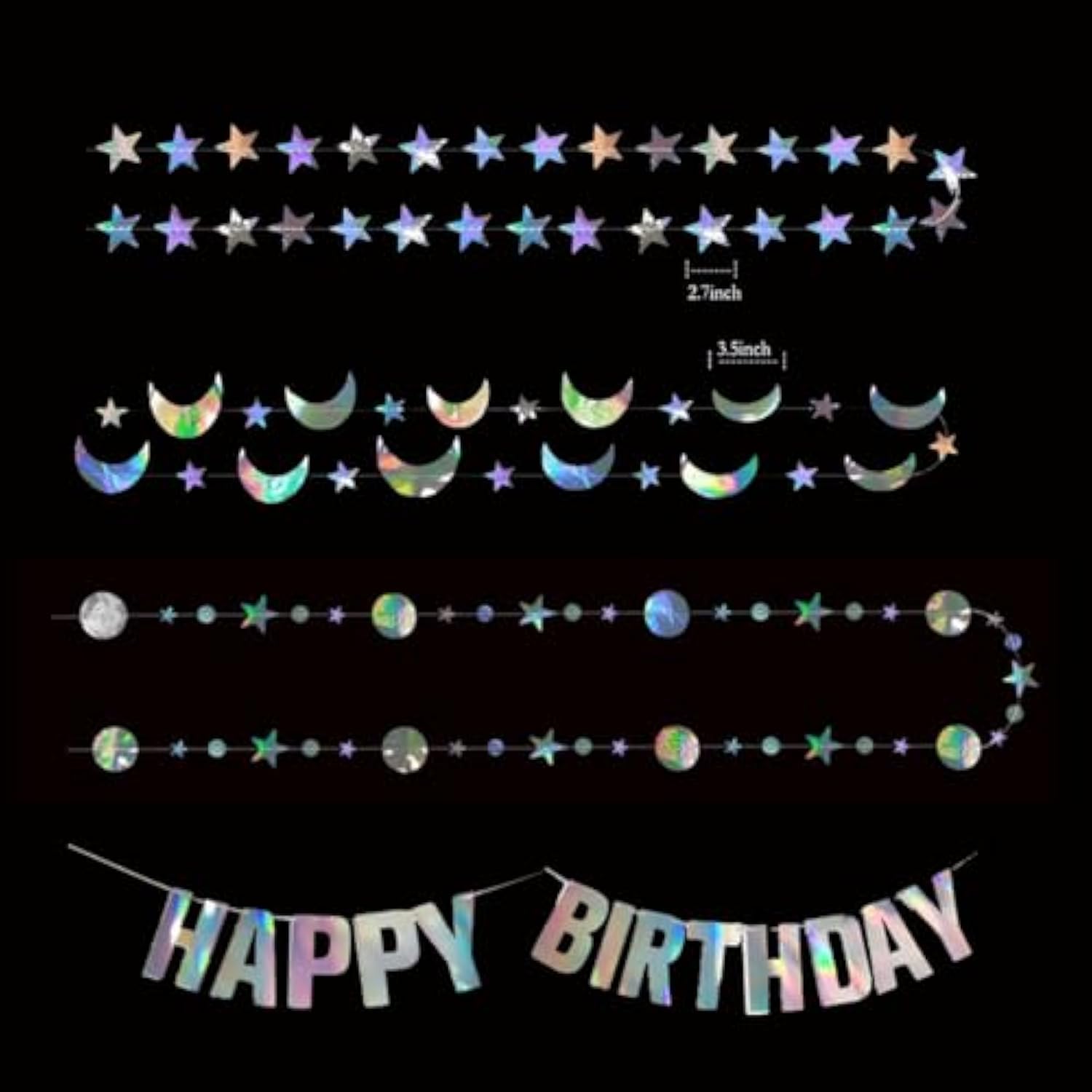 Star Moon Circle Dot Garland Party Decoration Kit, Holographic Party Decorations Hanging Stars Streamer Backdrop Crescent Garlands Happy Birthday Banner Backdrop For Baby Shower Birthday Wedding