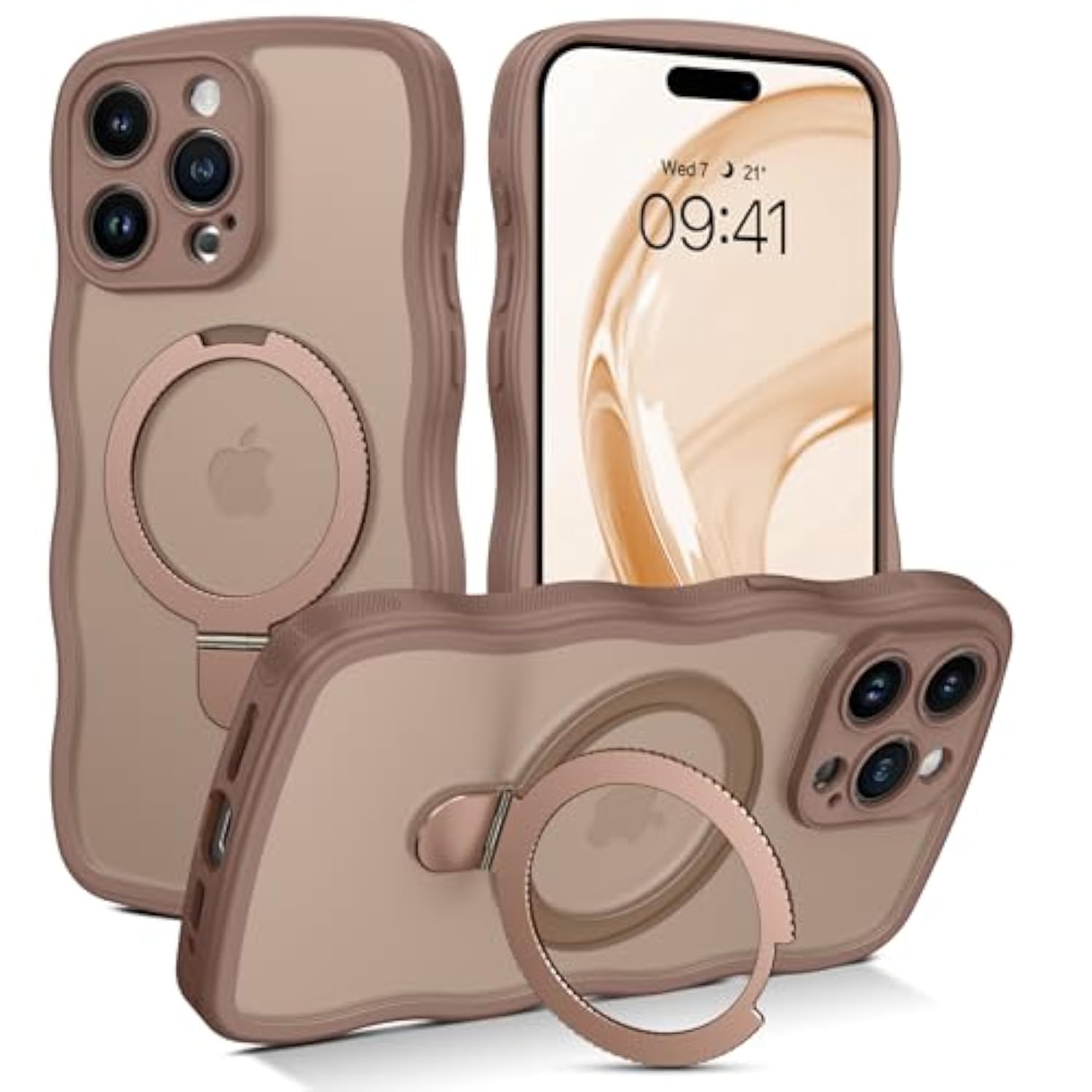 Iphone 15 Pro Max Case,Magnetic Slim Magsafe Curly Wave Edge Translucent Matte Back Foldable Ring Holder Kickstand Shockproof Protective Phone Cover For Iphone 15 Pro Max 6.7", Desert Titanium