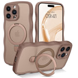 Iphone 15 Pro Max Case,Magnetic Slim Magsafe Curly Wave Edge Translucent Matte Back Foldable Ring Holder Kickstand Shockproof Protective Phone Cover For Iphone 15 Pro Max 6.7", Desert Titanium