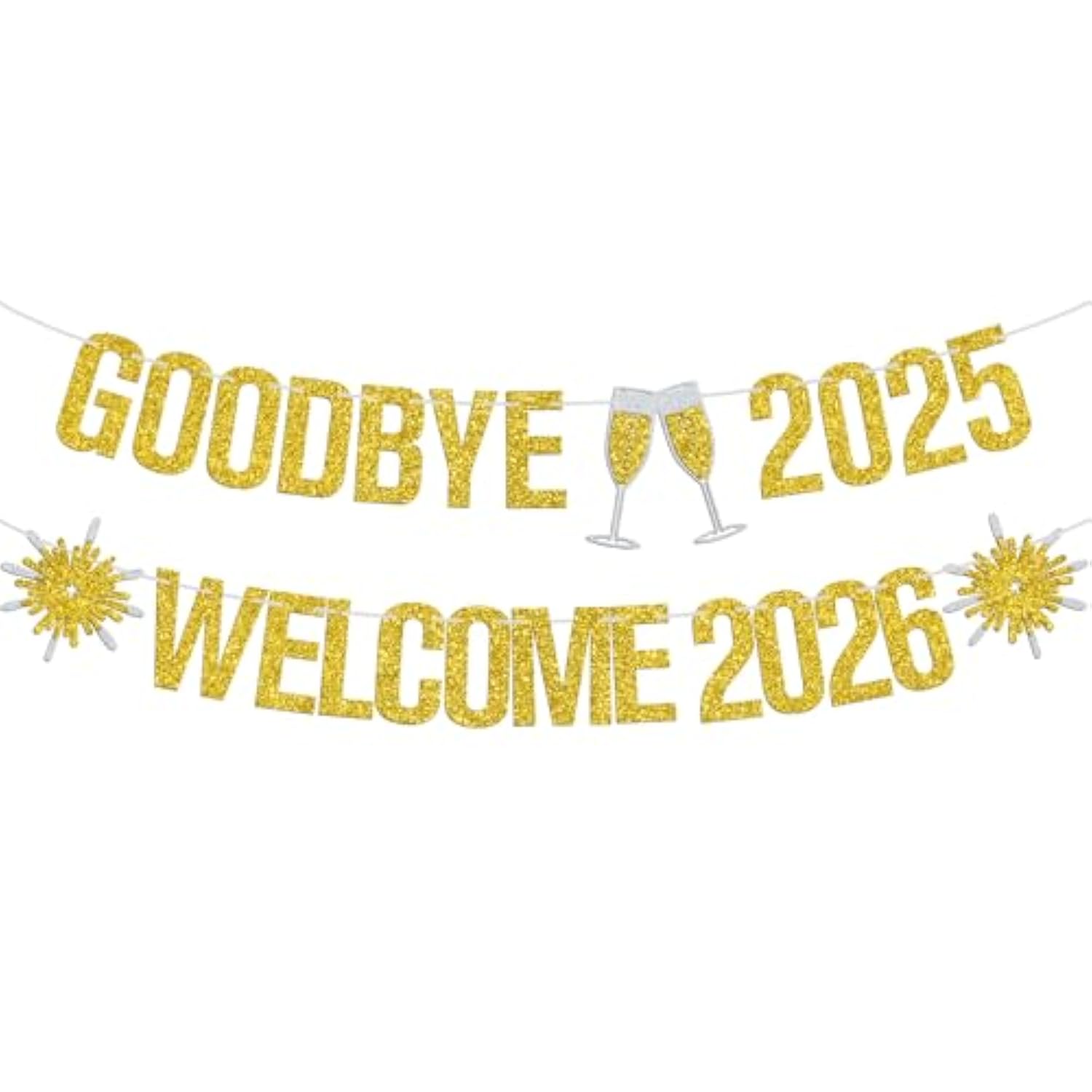 Gold Glitter "Goodbye 2025 Welcome 2026" Banner NYE Celebration Sign