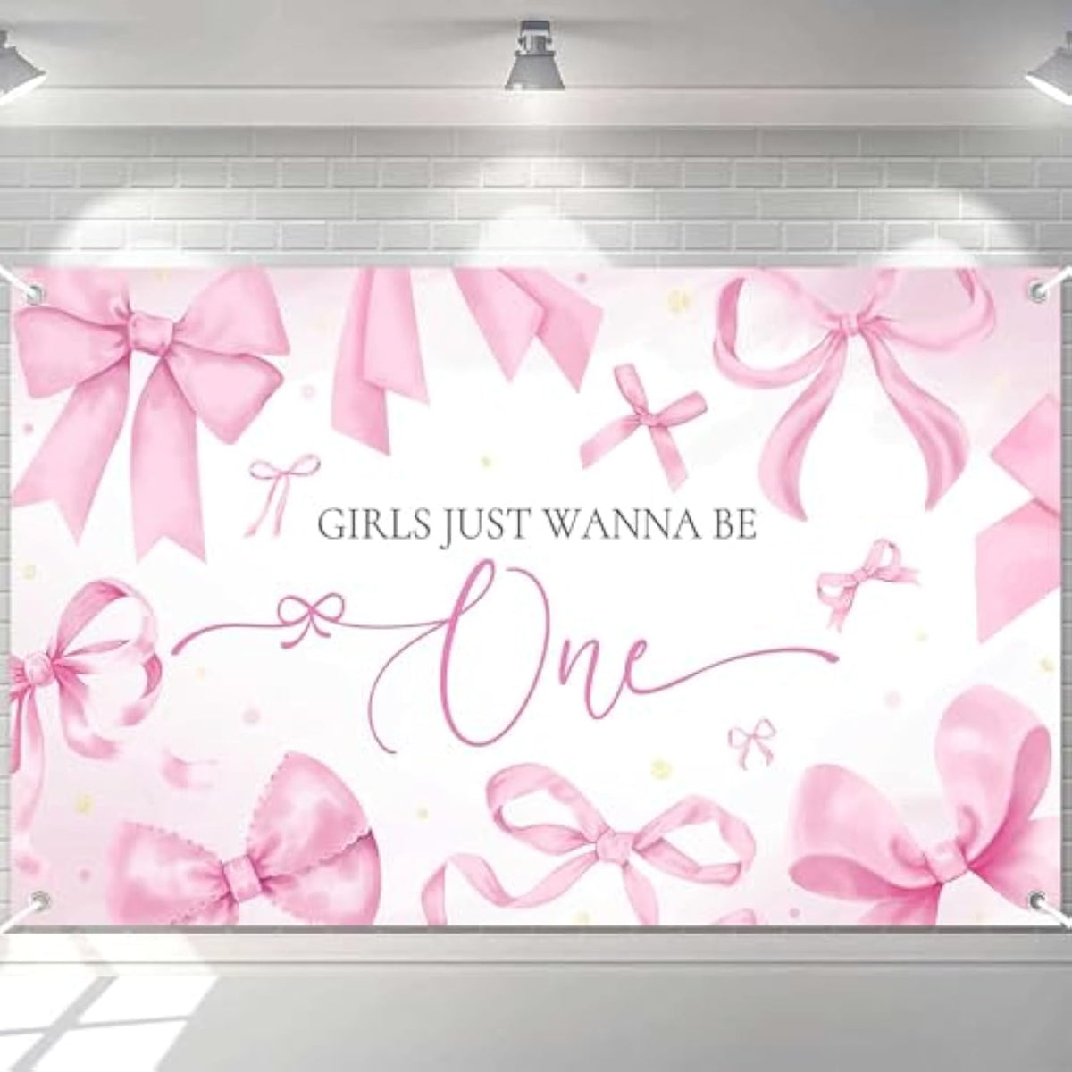 70.8x43.3" Pink Bows "Girls Just Wanna Be One" 1st Birthday Banner & Backdrop