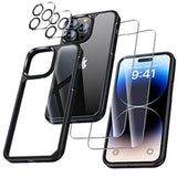 [5 In 1 Design For Iphone 14 Pro 6.1 Inch Case, 2 Pack Screen Protector Tempered Glass + 2 Pack Camera Lens Protector, [Non-Yellowing] Shockproof Ultra Thin Protective Cover - Black