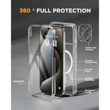 Magnetic For Iphone 15 Pro Case [Compatible With Magsafe] Full-Body Bumper Phone Case With Built-In Glass Screen Protector& Camera Protector, Military Drop Proof 15 Pro Cover 6.1 Inch,Clear