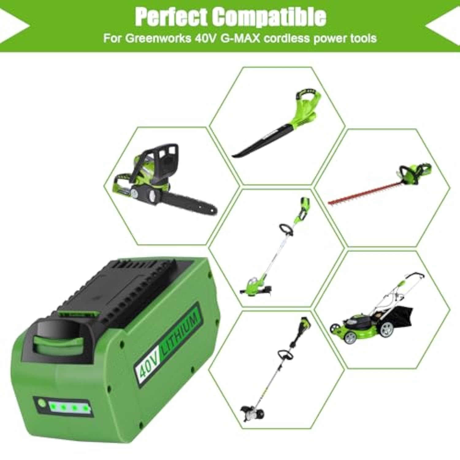 40V 6.0Ah Lithium-Ion Battery Replacement For Greenworks 40V Battery 29472 29462 29252 20202 22262 25312 25322 20642 22272 27062 21242 G-Max Cordless Power Tools(Not For Gen 1)