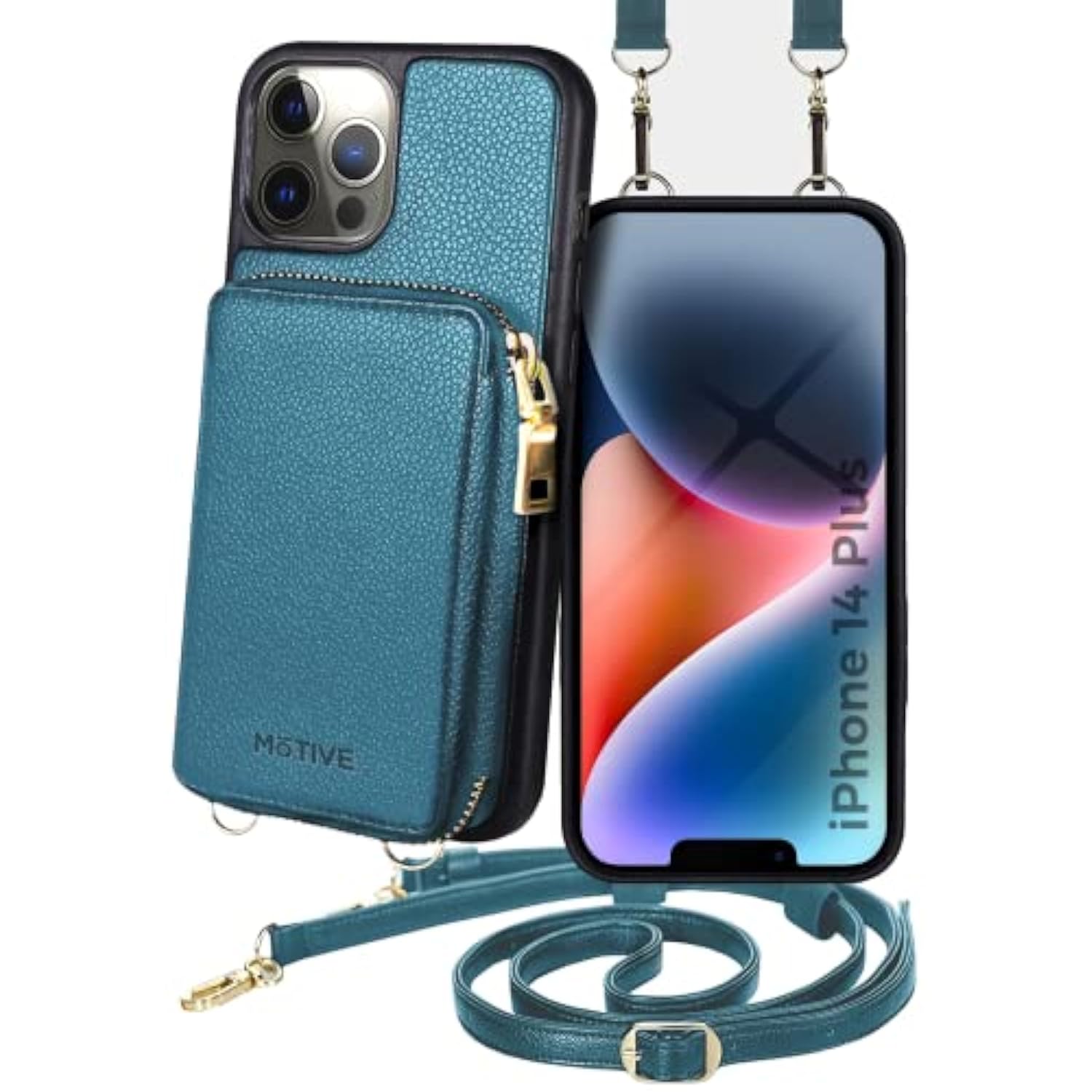For Iphone 14 Plus Wallet Case Designed In New York, Crossbody Phone Case For Apple Iphone, Zipper Purse Case Wallet With Rfid Blocking Card Holder | 6.7" Color Blue Teal - Fancy Series