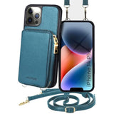 For Iphone 14 Plus Wallet Case Designed In New York, Crossbody Phone Case For Apple Iphone, Zipper Purse Case Wallet With Rfid Blocking Card Holder | 6.7" Color Blue Teal - Fancy Series