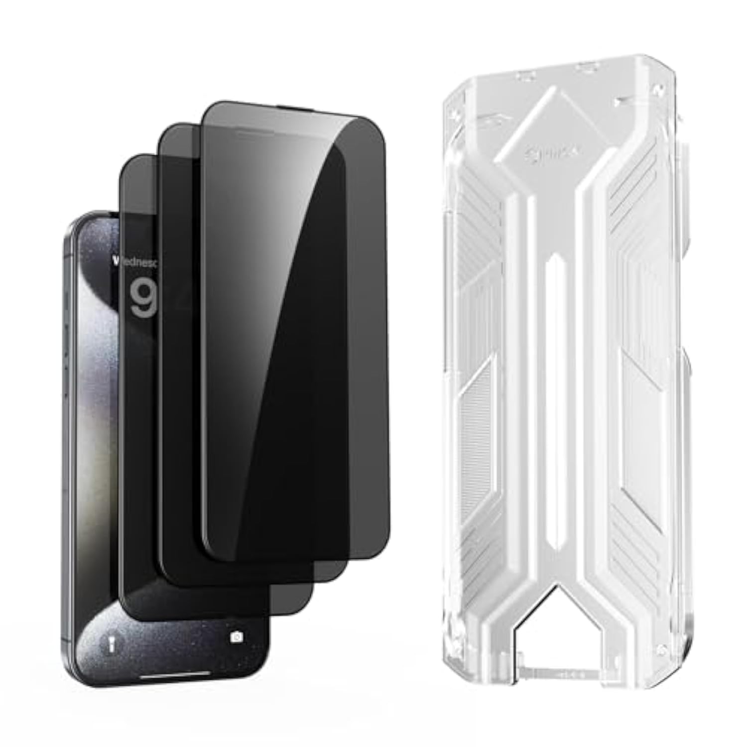 3 Pack For Iphone 15 Pro Max Privacy Screen Protector Tempered Glass:9H+ Durable, Auto Positioning, Bubble Free, High Definition, Easy Installation