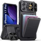 iPhone 17 Pro Case with Card Holder and Kickstand, Black - Compatible with iPhone 17 Pro 6.3 Inch