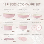 Pots And Pans Set, Nonstick Cookware Sets Detachable Handle, 15Pcs Induction Kitchen Cookware Set Non Stick With Removable Handle, Oven Safe, Rv Cookware Set, Pink Granite