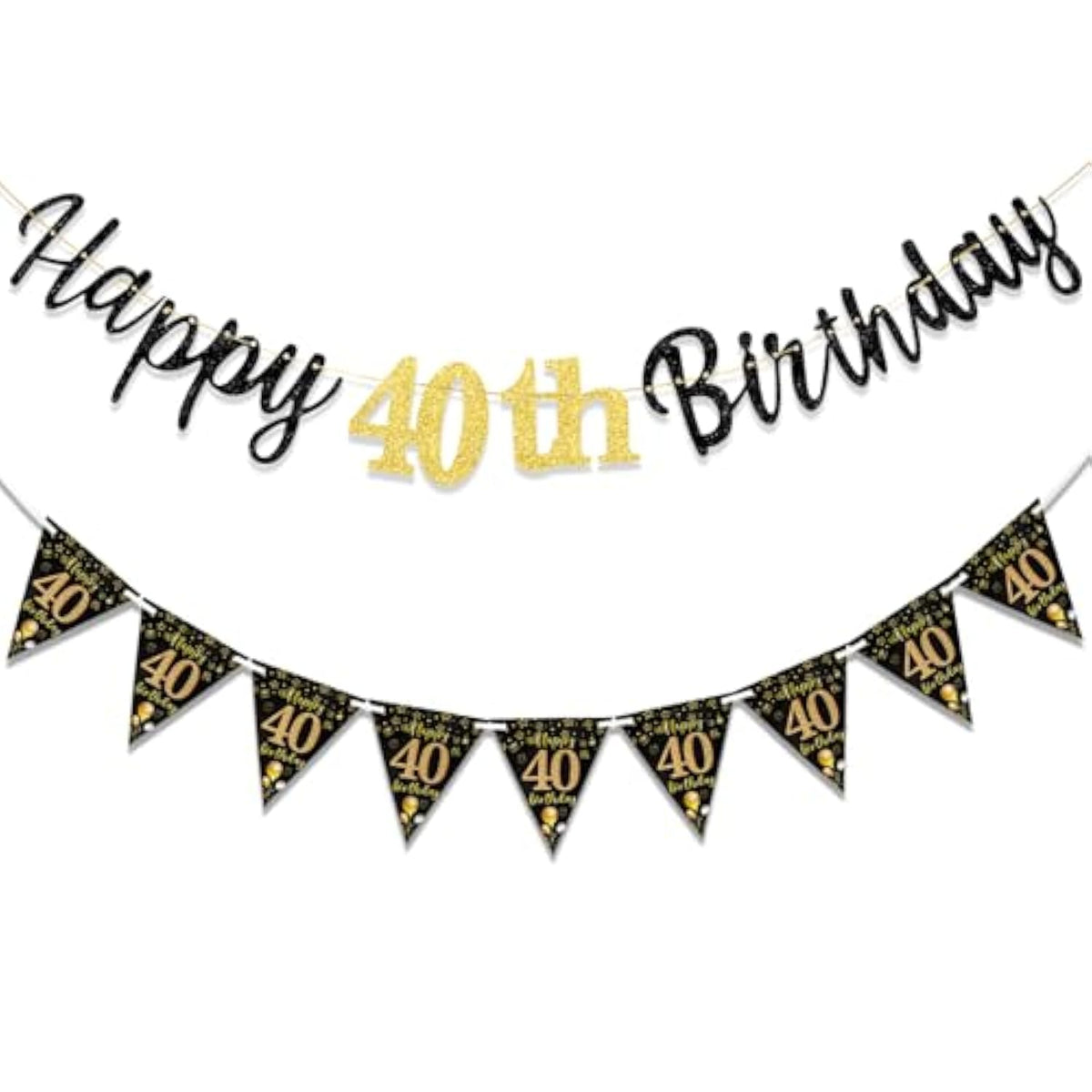 Black Gold 40th Birthday Banner for Men and Women Party Decor