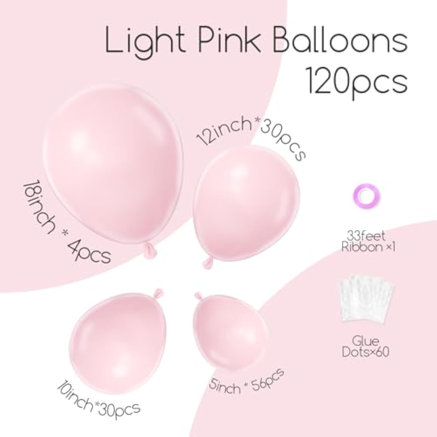 120Pcs Light Pink Balloon Arch Kit, 18 12 10 5 Inch Pastel Pink Latex Balloons Different Sizes Baby Pink Balloon Garland For Bridal Baby Shower Gender Reveal Birthday Party Decorations