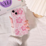 Compatible For Iphone 15 Case Cute Clear Hibiscus Flower Floral Aesthetic Printed Design For Girls Women Soft Tpu Shockproof Protective Girly For Iphone 15-Pink