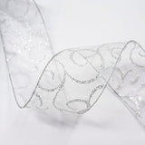 Organza With Silver Glitter Swirls Wired Ribbon 2.5 Inch X 50 Yards For Christmas Home Decor Tree Topper Bow Gift Wrapping Diy Crafts Wreath Garland Wedding