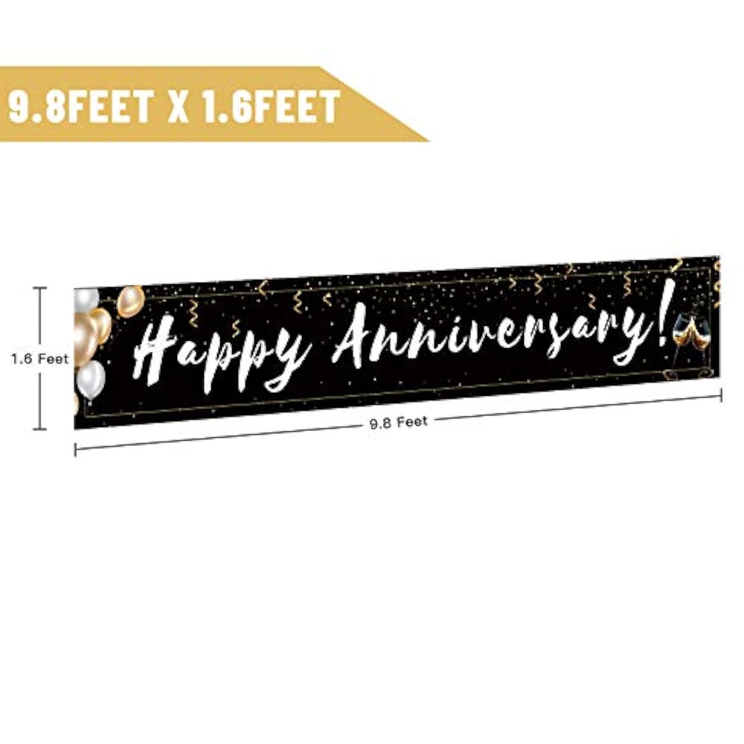 Romantic Happy Anniversary Decorations Banner - Black 118"X20" Bilingual "Feliz Aniversario" Sign, Extra Large Reusable Wedding Party Decor For Indoor Outdoor