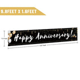 Romantic Happy Anniversary Decorations Banner - Black 118"X20" Bilingual "Feliz Aniversario" Sign, Extra Large Reusable Wedding Party Decor For Indoor Outdoor