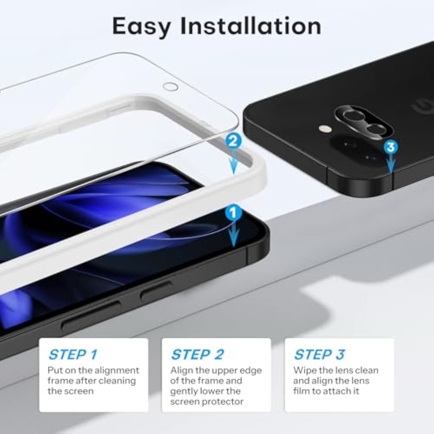 Omoton 3+2 Pack For Google Pixel 9A Screen Protector, 3 Pack Tempered Glass Screen Protector With 2 Pack Camera Lens Protector For Pixel 9A 6.3 Inch 2025 Release, Case Friendly/Fingerprint Support