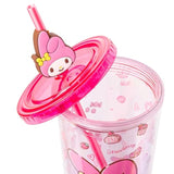 Silver Buffalo Sanrio My Melody Pink Strawberry Pattern Plastic Cold Cup with Lid and Topper Straw 24 Ounces