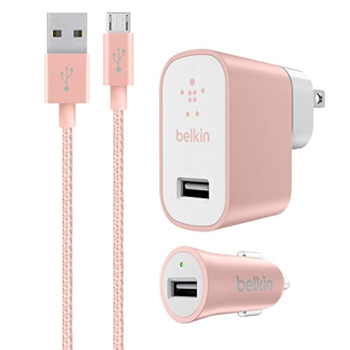 Belkin Mixit Metallic 2.4A Premium Wall and Car Charger Bundle with 4-Foot Micro USB Cable Charging Kit - for Android Phones - Rose Gold