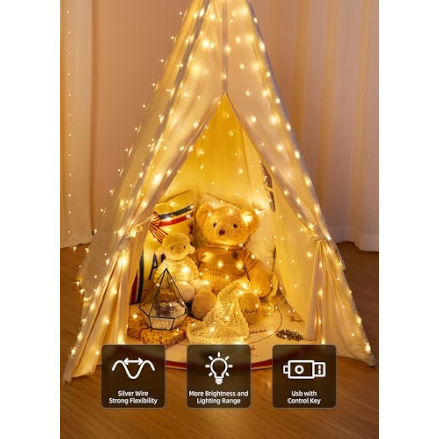 300 Led Fairy Curtain Lights, 9.8Ft X 9.8Ft Warm White Curtain String Lights, Usb Plug In 8 Lighting Modes Christmas Dec
