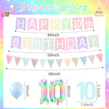 10Th Birthday Decorations For Girls Set - 10 Year Old Girl Birthday Decorations Happy 10Th Party Banner Triangle Flag Hanging Swirls Streamers, 40 Inch Rainbow Gradient Number 10 Balloon