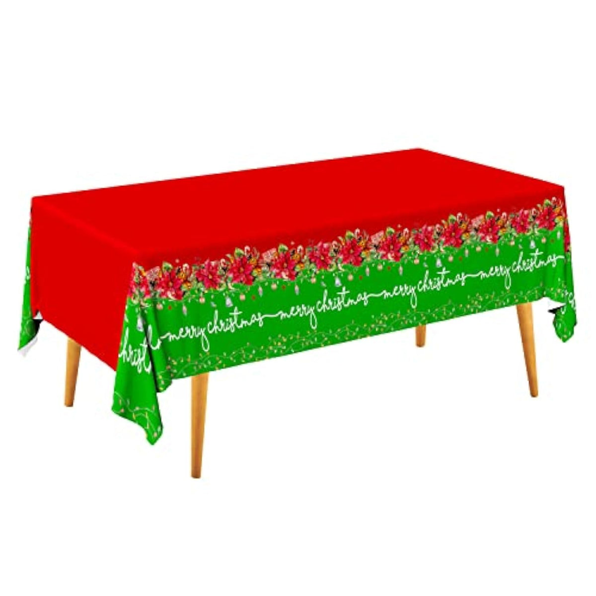 Christmas Party Supplies Christmas Poinsettia Flowers Disposable Tablecloth Waterproof Plastic Rectangular Table Cover For Merry Christmas Party Decorations, 3Pcs 54 X 108 Inch