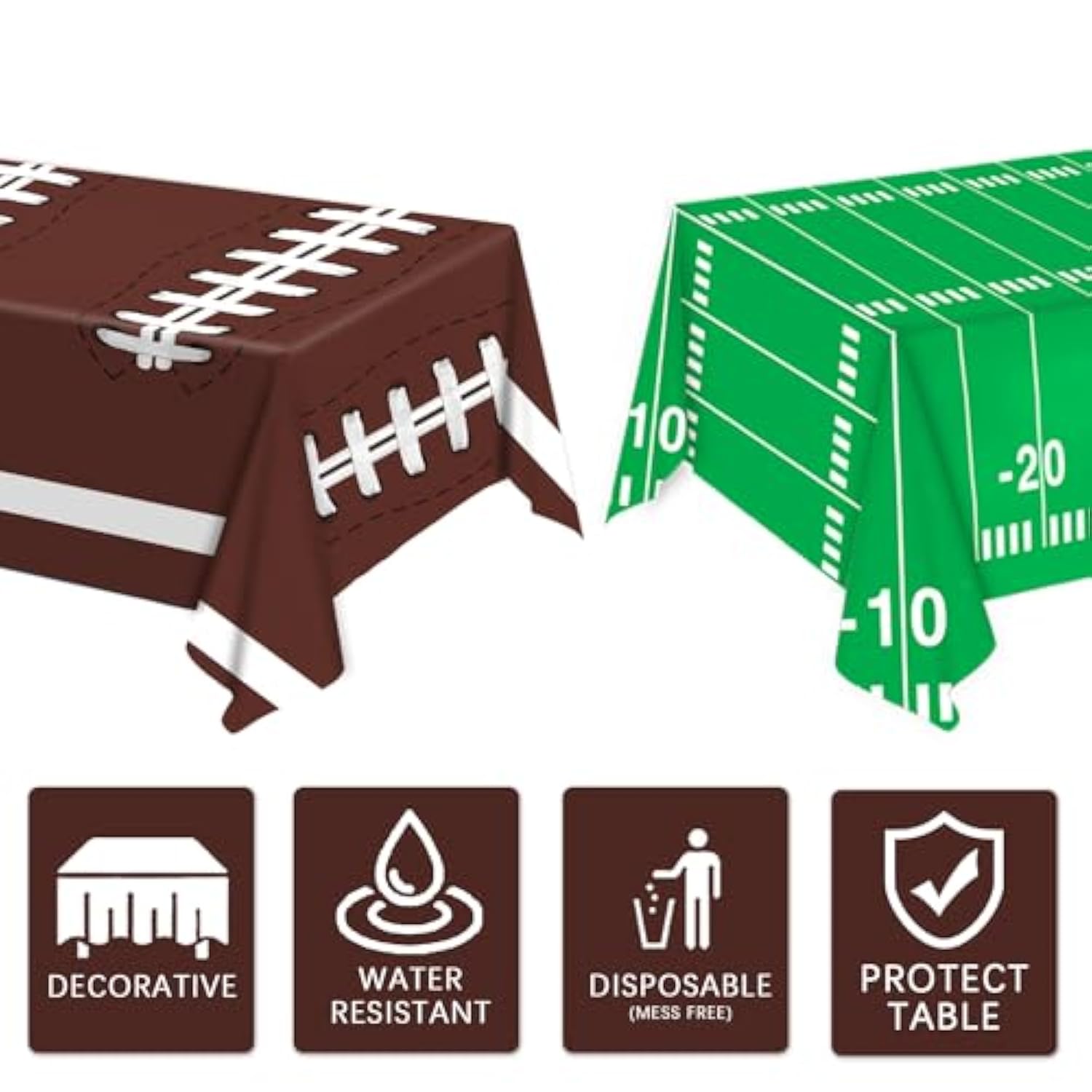 Football Party Decorations Tablecloth Disposable Plastic Touchdown Table Cover Perfect For Football Birthday Party Decorations And Gameday Tailgate Decorations 54 X 108Inch, 2 Pack