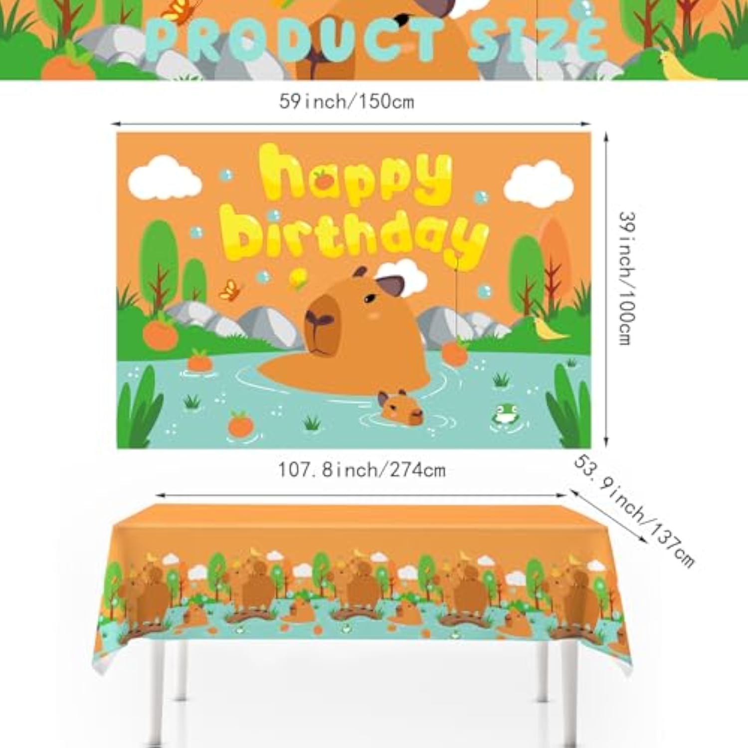 Capybara Party Decor Supplies Balloons Backdrop Banner Cake Toppers Tableware